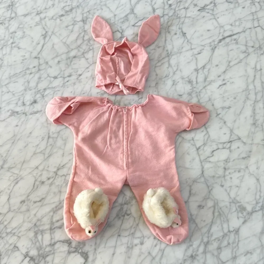 Handmade Infant Doll Bunny Ear Tail Outfit Hat Slippers